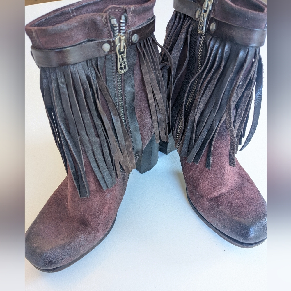 A.S.98 Burgundy Fringed Ankle Boots - Picture 8 of 12